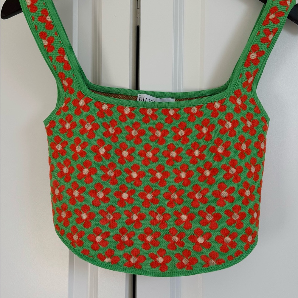 Floral Knit Tank Top in Green and Red